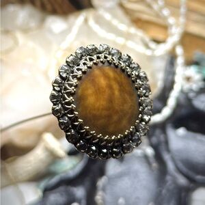 Antique Victorian Gold Tone Diamond Rhinestone Celluloid Hat Pin 9” Long